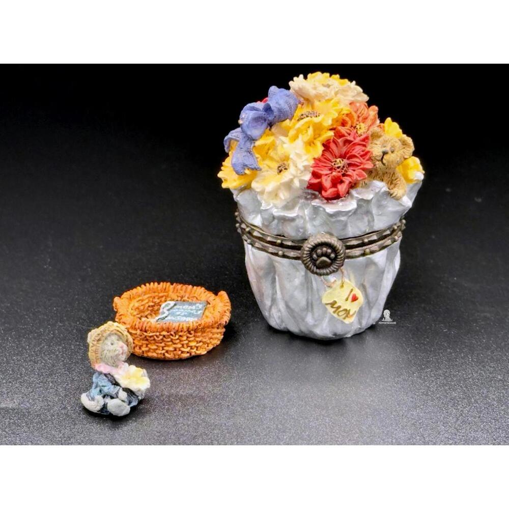 Boyds Bears Treasure Box I ♥ Mom Bouquet Flowers Hinged Trinket Box Collectible